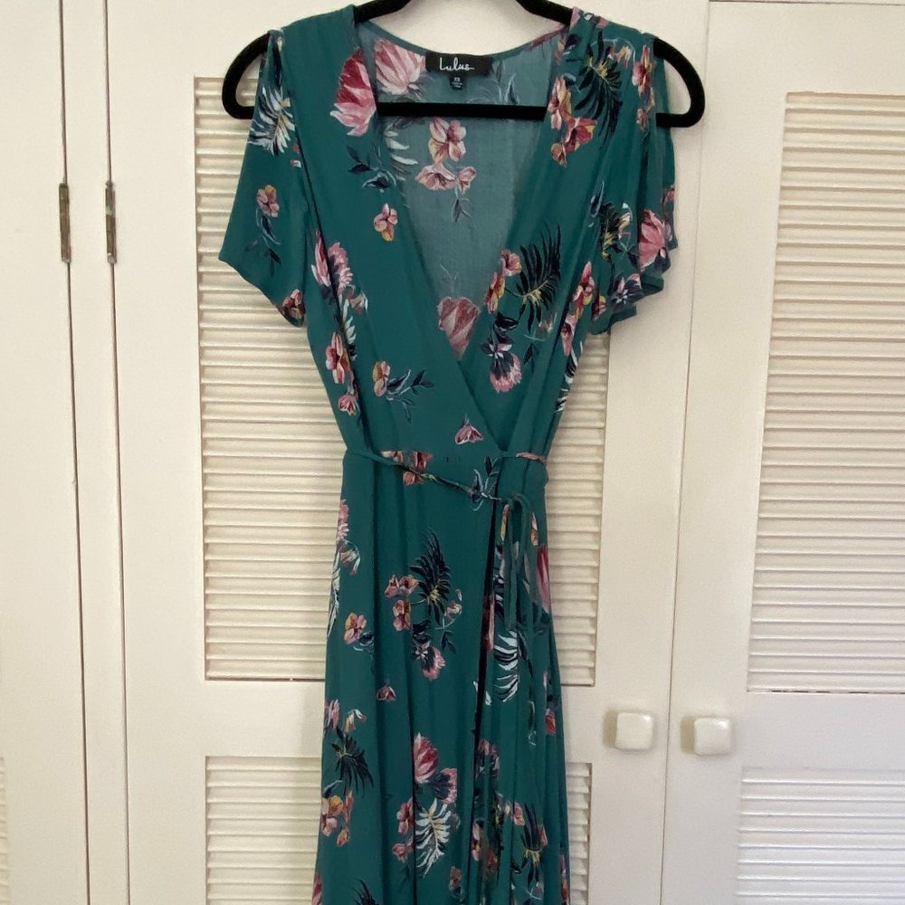 Causal Green and Pink Floral Wrap Dress from Lulu's